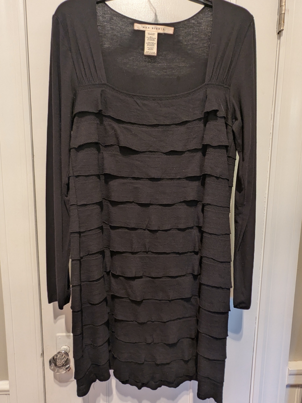 Max Studio Black Long-Sleeve Tiered Ruffle Dress